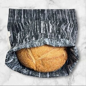 Black & Gray Cotton Bread Bag, Zero-Waste Linen Bread Bag, Sourdough Storage Bag